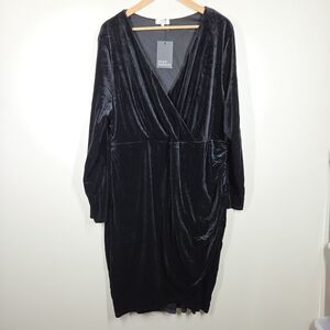 NWT Pinup Fashion Black Velvet Faux Wrap Bodycon Dress Ruched Whimsigoth 24W